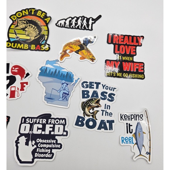 Funny Fishing Stickers Pack 15pcs Waterproof Vinyl Decals laptop car water btls - Picture 6 of 7